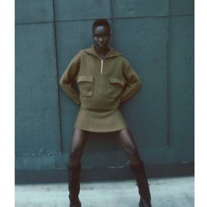 Zara High Collar Knit Sweater, Army, Size M